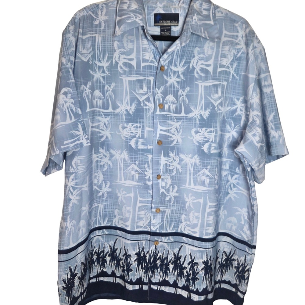 Vintage Extreme Gear Hawaiian Shirt Mens L Palm‎ Tree Border Print 90s
